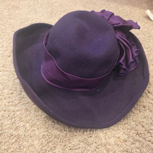 vintage 40s 50s made in the USA purple rim, wool floppy hat with satin ribbon main image 4